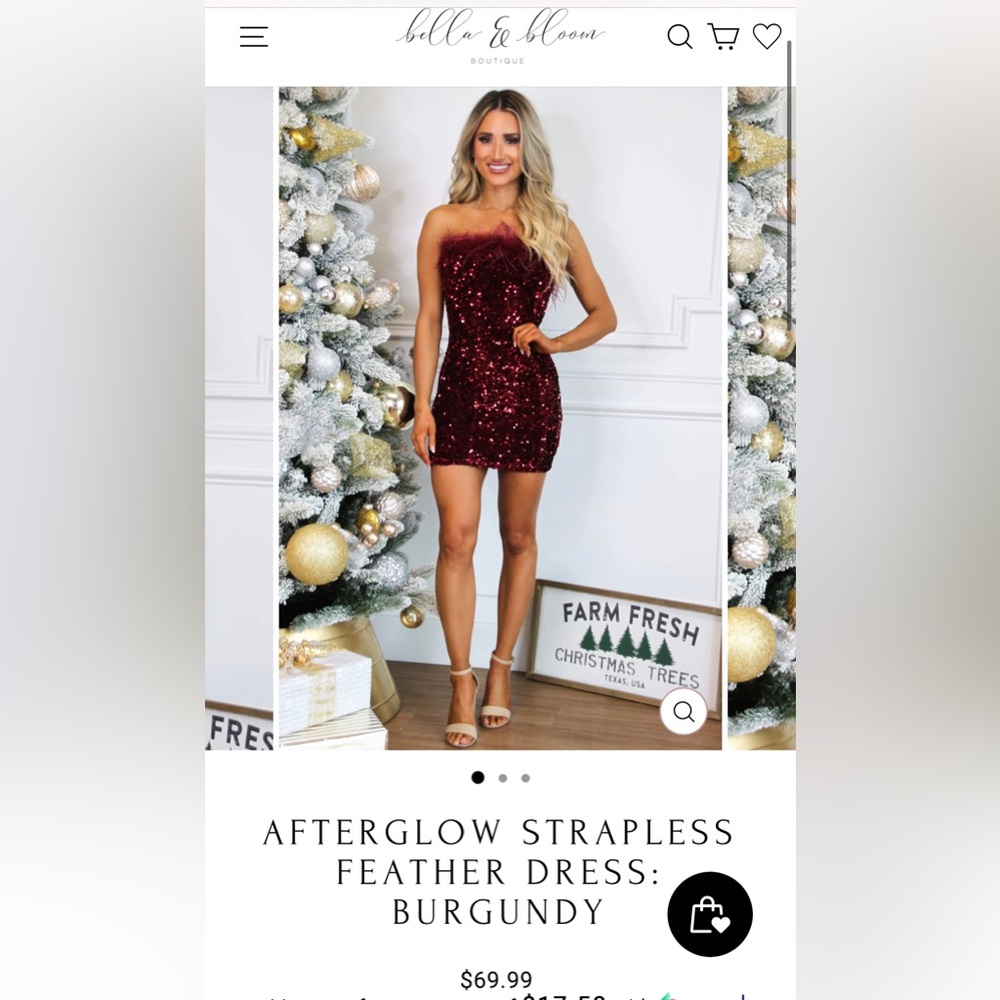 Afterglow Strapless Feather Dress: Burgundy